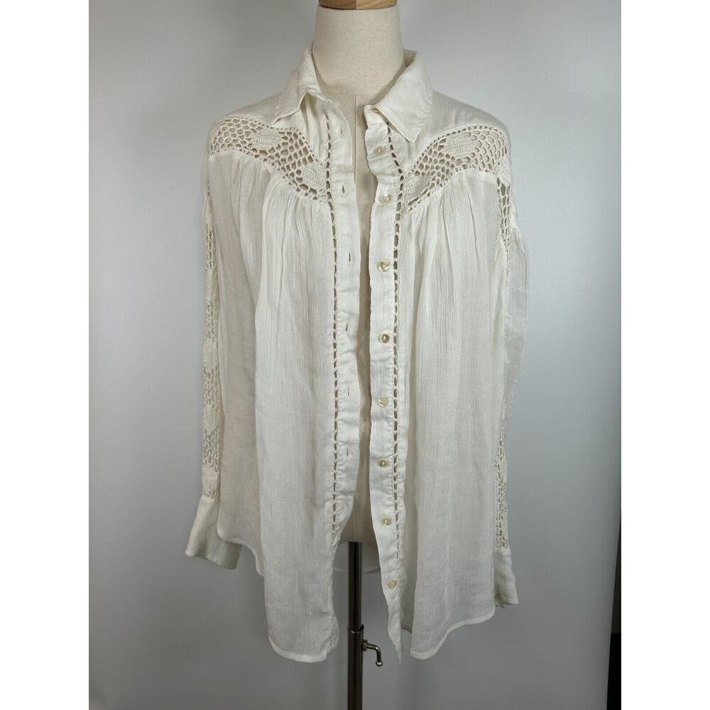 NWT Free People katie bird white button up shirt crochet boho bohemian blouse